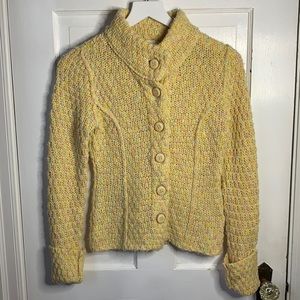 ANTHROPOLOGIE Sleeping on Snow Yellow Knit Button-front Wool Blend Cardigan SZ S